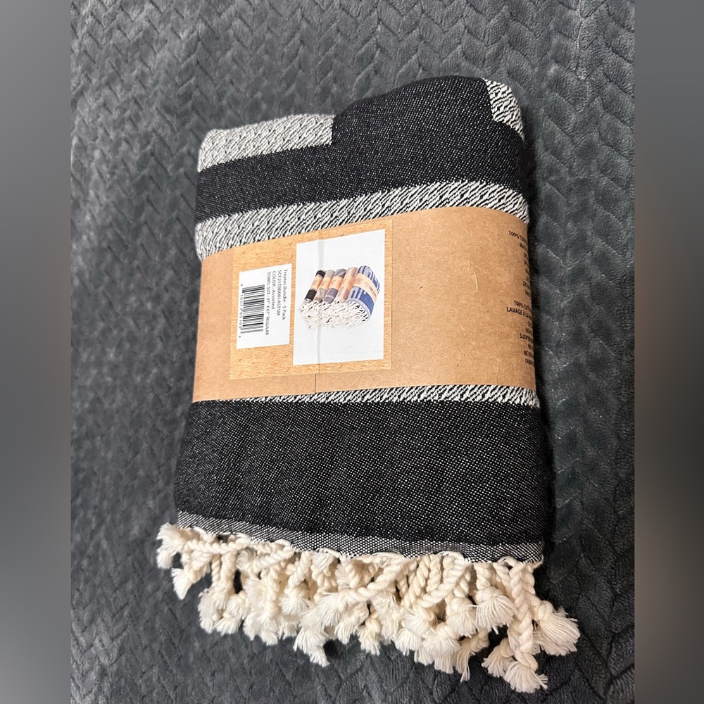 Sand Cloud Black and White Striped Beach Towel Blanket